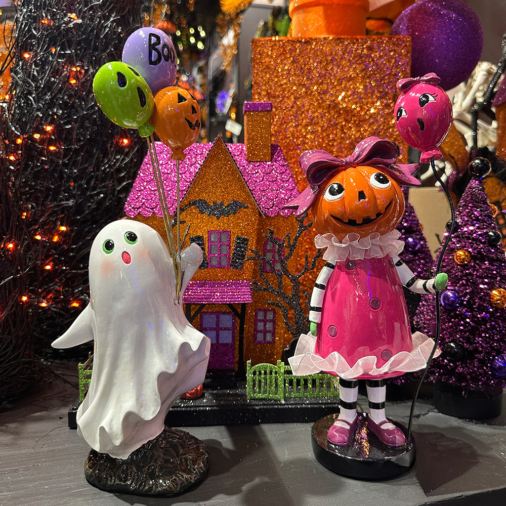 Viv! Christmas Halloween Decoratie Beeld - Spook met Ballonnen - 30cm