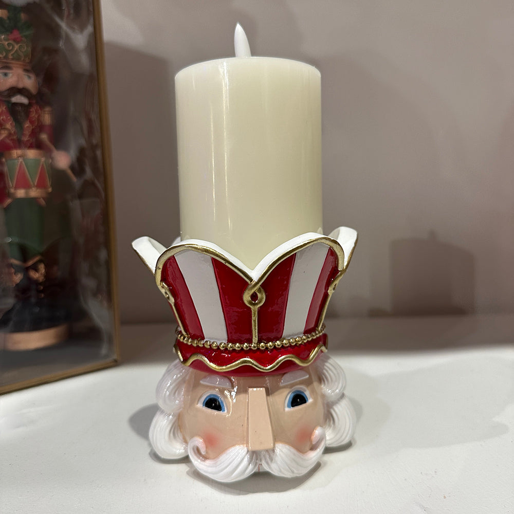 Viv! Christmas Table Decoration - Nutcracker Candle Holder - Red White - 12 cm
