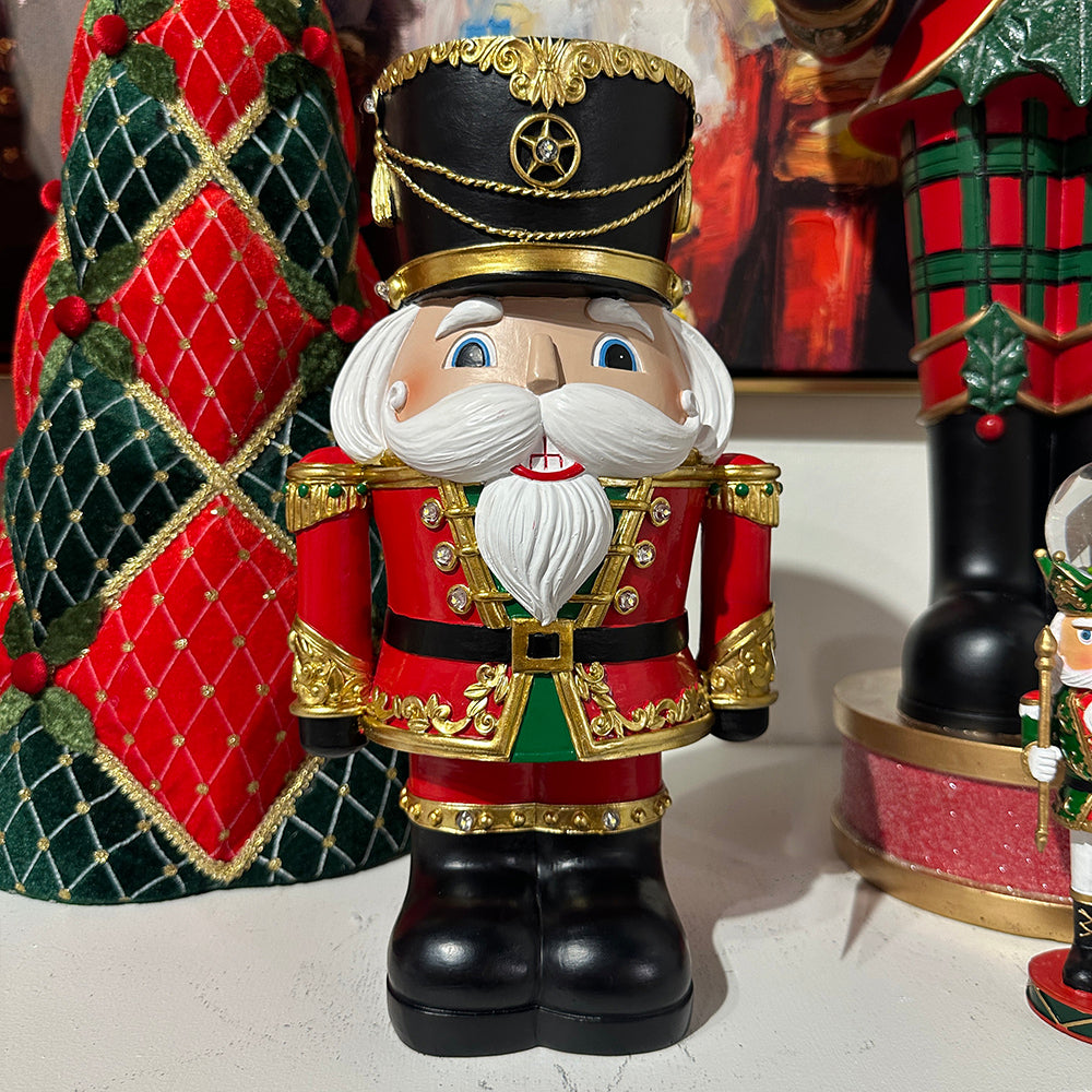 Viv! Christmas Tabletop Figure - Chunky Nutcracker w/ LED Lights - Red Black - 31 cm