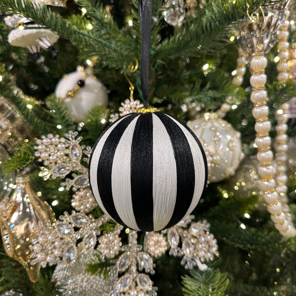 Viv! Christmas Bauble - Satin Thread - Set of 2 - Black White - 13 cm