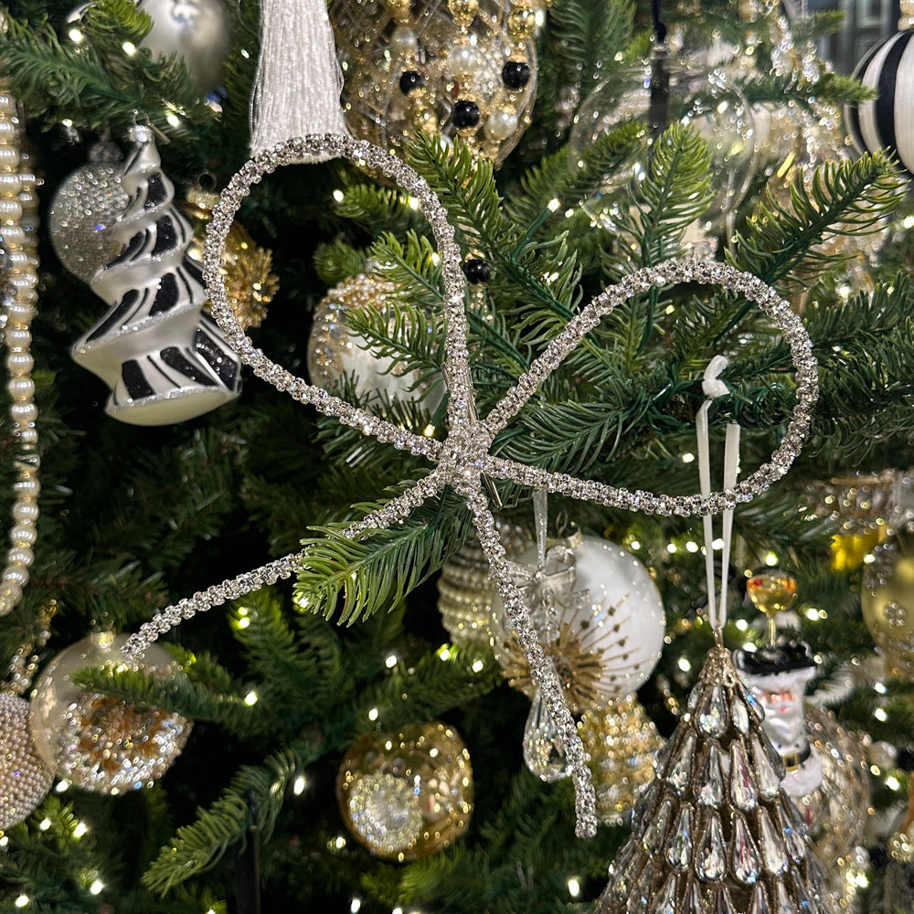 Viv! Christmas Weihnachtsbaumschmuck - Luxus-Strassschleife mit Clip - Silber - 22 cm