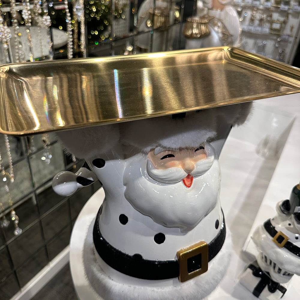Viv! Christmas Tabletop Figure - Champagne Service Santa Butler - Black White - 42 cm