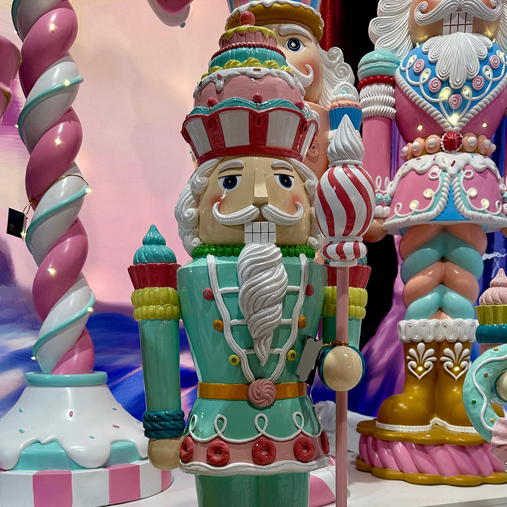 PRE-ORDER: Viv! Christmas Kerstbeeld - XXL Roze-Wit Gestreepte Zuurstok incl. LED - Kerst Display - 180cm