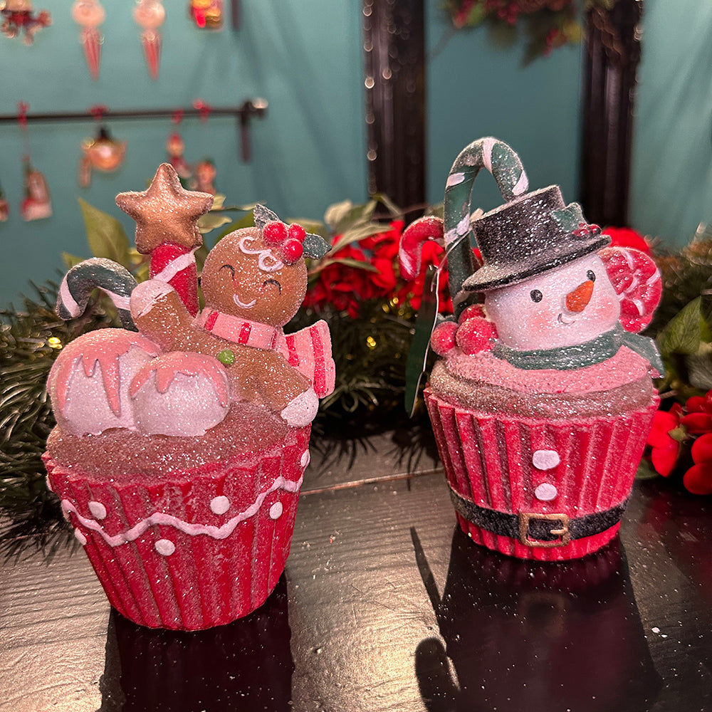 Viv! Christmas Figura de Navidad - Cupcake de Jengibre y Muñeco de Nieve - set de 2 - rojo blanco marrón - 15cm