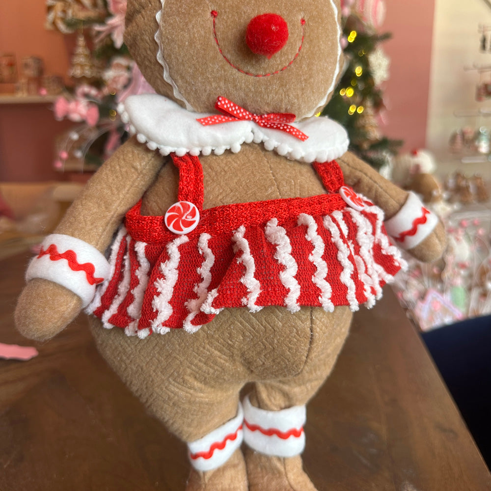 B-KEUZE: Viv! Christmas Kerstbeeld - Gingerbread Pop van Stof met Kerstmuts - bruin rood - 64cm