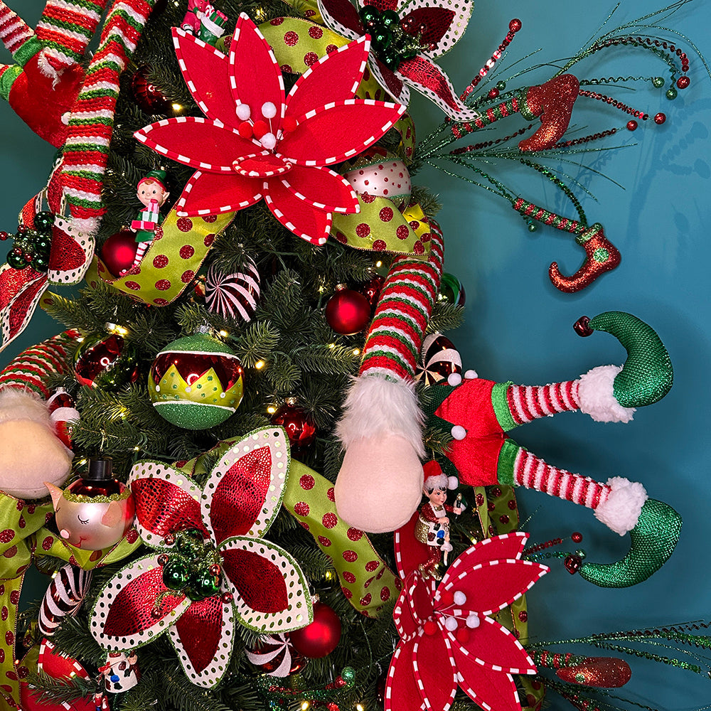 Viv! Christmas Kersttak - Speelse Elf Benen met Groene Glitter Schoenen - groen rood wit - 81cm