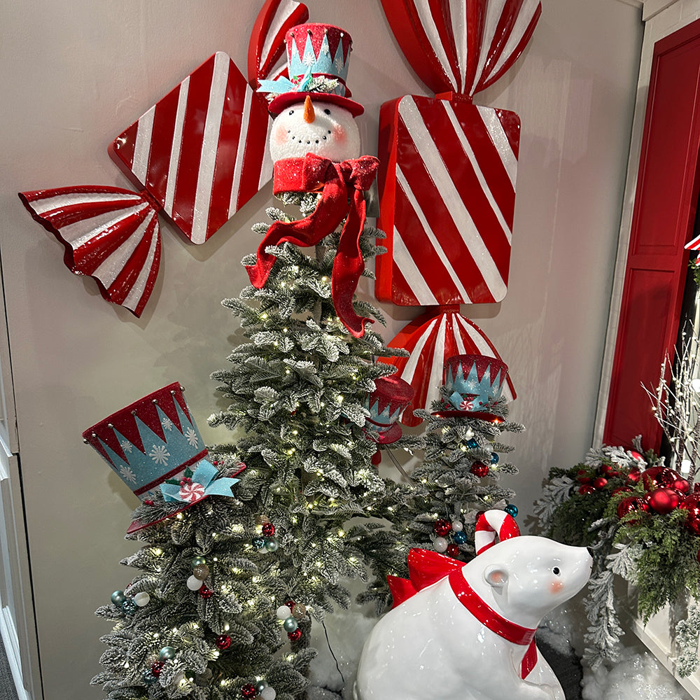 Viv! Christmas Tree Centrepiece - Peppermint Candy Top Hat - Blue Red - 25 cm