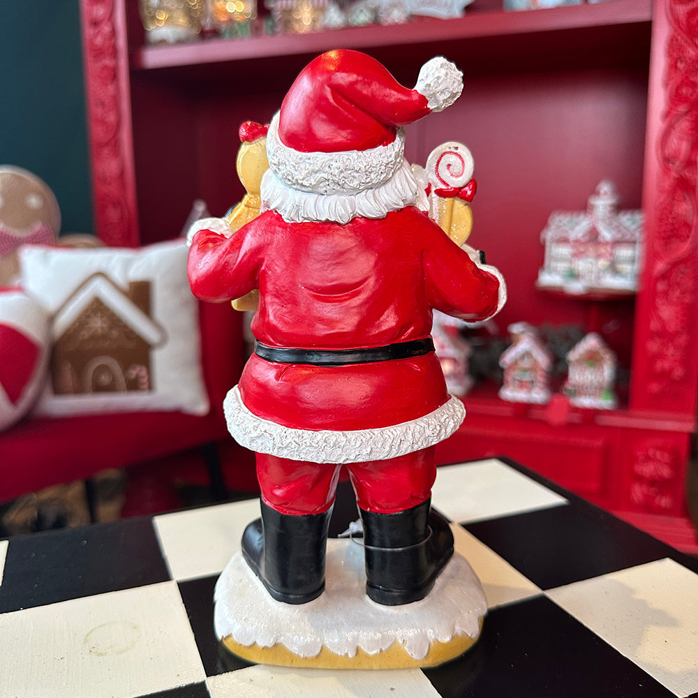 Viv! Christmas Kerstbeeld - Kerstman met Snoep en Gingerbread Mannetje - rood - 23cm