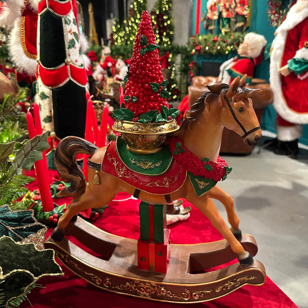 Goodwill M&G Christmas Tabletop Figure - Rocking Horse with Tree & Gifts - 43.5 cm