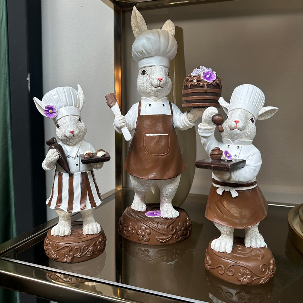 Viv! Christmas Easter Decoration - Chocolate Bunnies with Violets - Set of 2 - 20cm