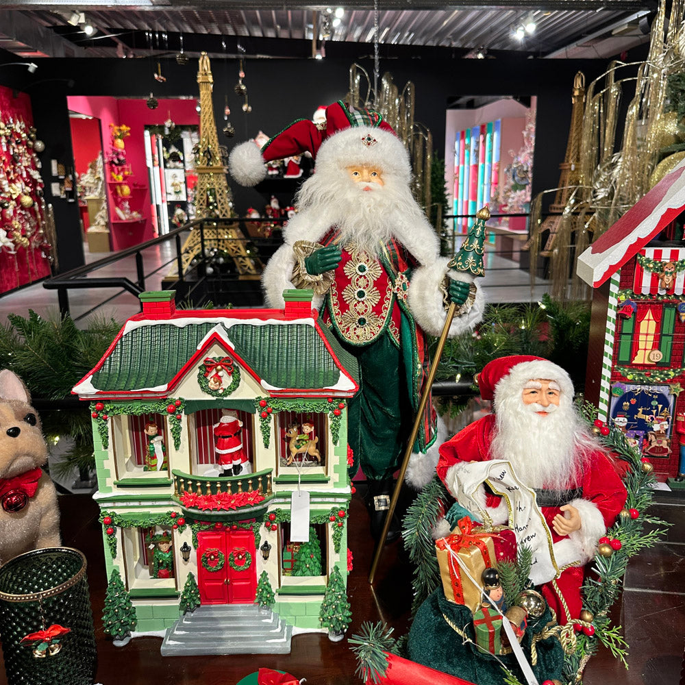 Goodwill M&G Weihnachtsfigur - Weihnachtshaus mit Musik und LED-Beleuchtung - Rot Grün - 47 cm