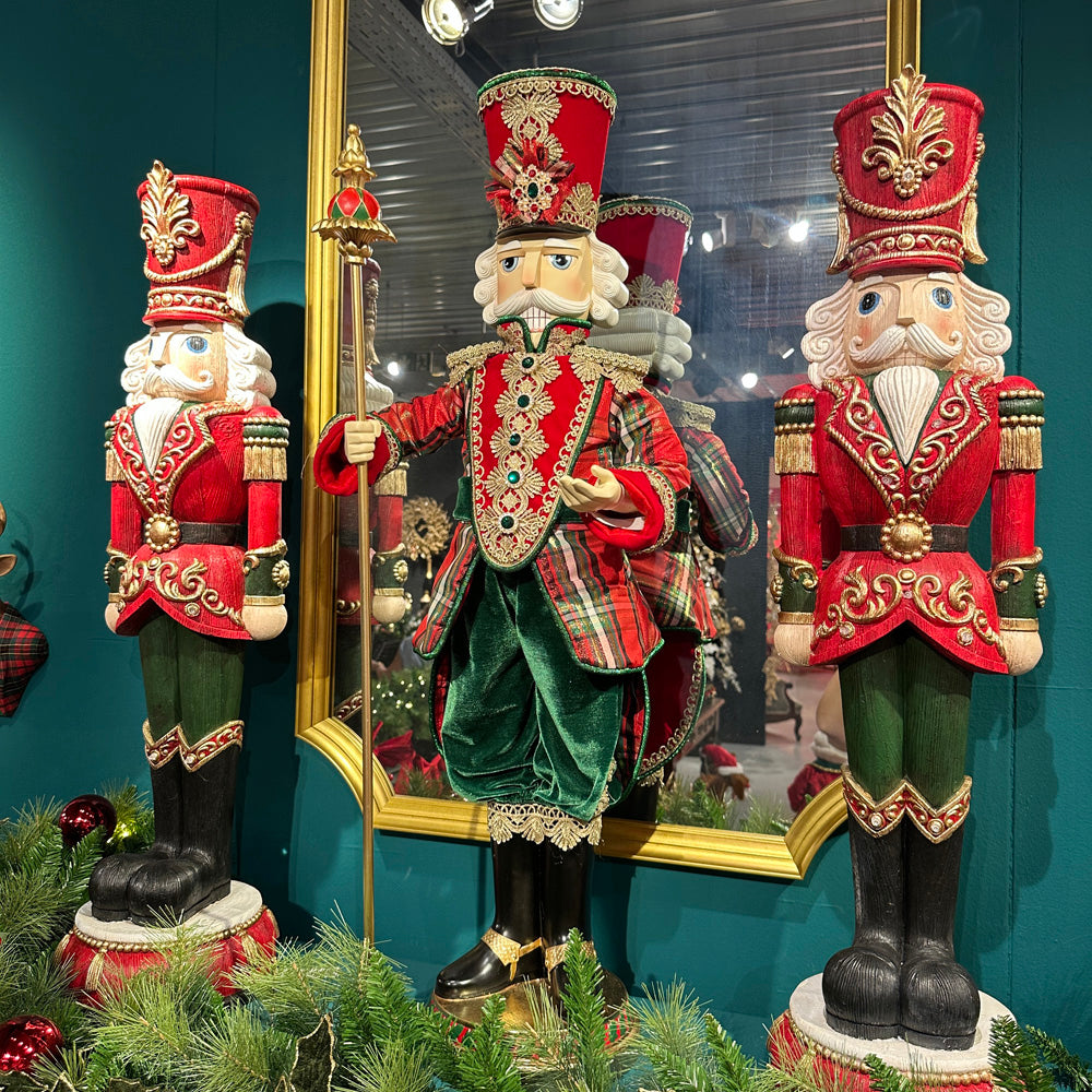 Goodwill M&G Kerstbeeld - Tartan Notenkraker met Staf - rood groen - 96cm