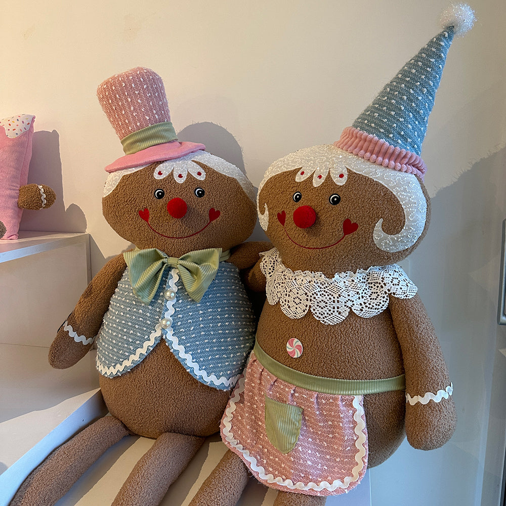 Viv! Christmas Decoration - XL Sitting Gingerbread Dolls - Set of 2 - Pastel Pink - 180 cm