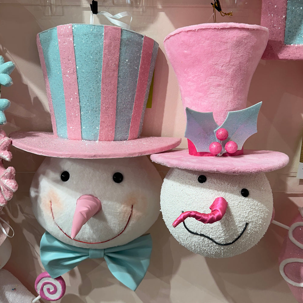 Viv! Christmas Kerstboom Centerpiece - Sneeuwpop Hoofd met Vlinderdas - pastel - 46cm