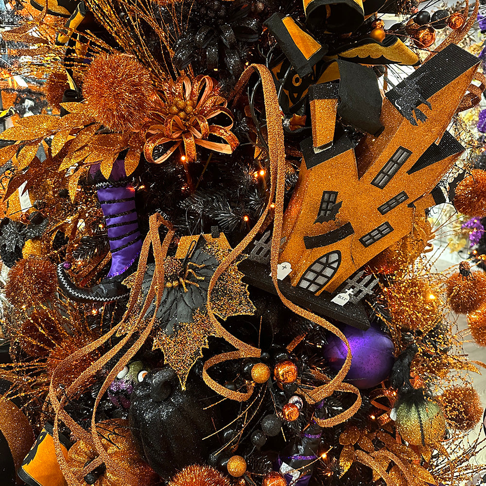 Viv! Christmas Halloween Decor - Sequin Spider with Leaf Ornament - Set of 3 - 25cm