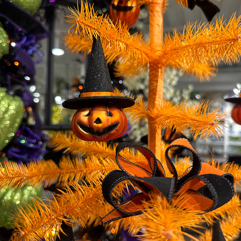 Viv! Christmas Halloween Decor - Jack-o'-lantern Pumpkin Ornament - set of 4 - glass - 11.5 cm