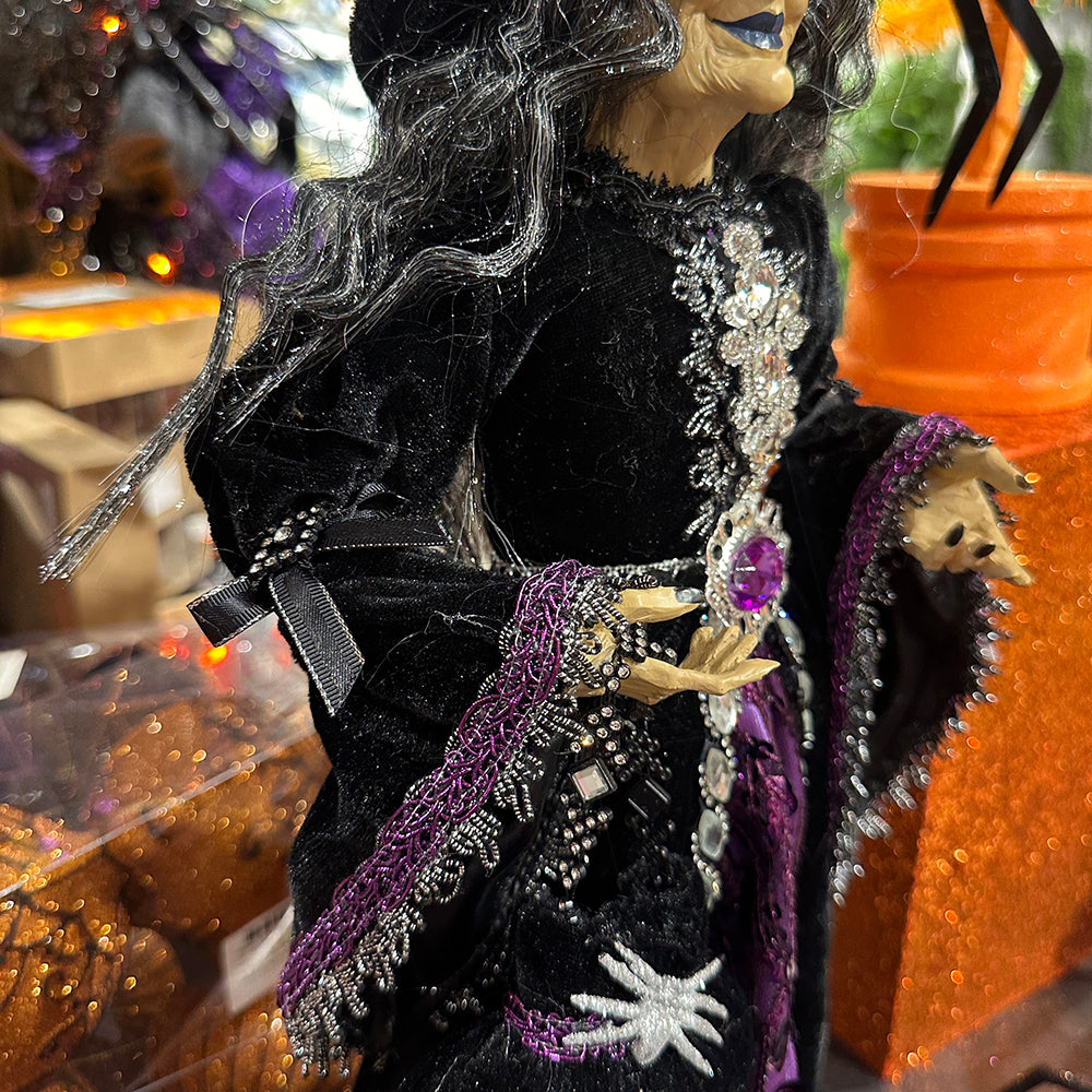 Viv! Christmas Halloween Tabletop Figurine - Scary Witch on Pedestal - purple black - 61 cm