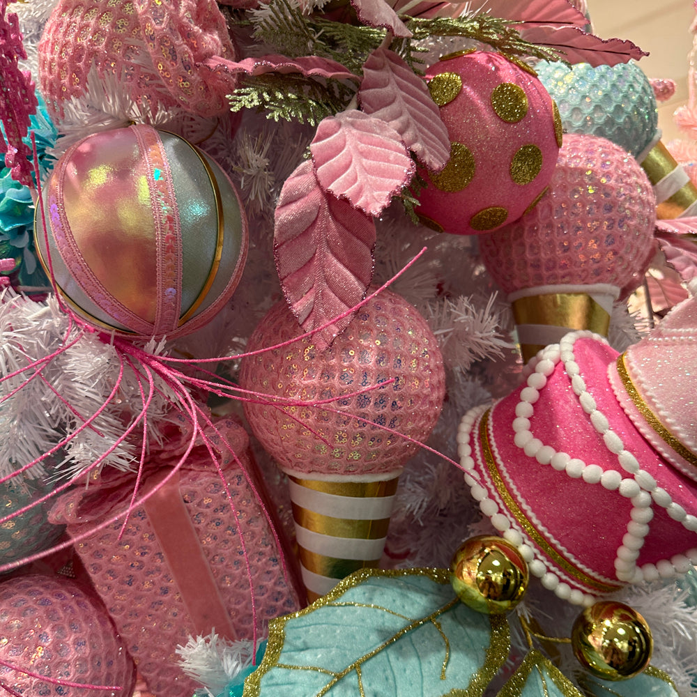 Viv! Christmas Ornament - Ice Cream Cone with Mesh Ball - Pink - 30cm