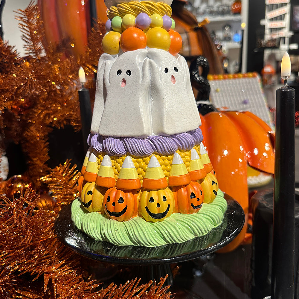 Viv! Christmas Halloween Decoratie Beeld - Grote Taart met Spookjes en Pompoenen - 51 cm