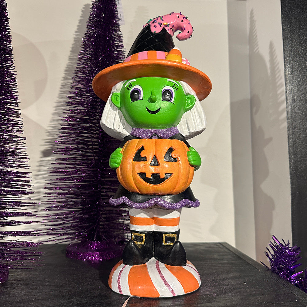 Viv! Christmas Halloween Tabletop Figurine - Trick or Treater Green Witch - 42 cm