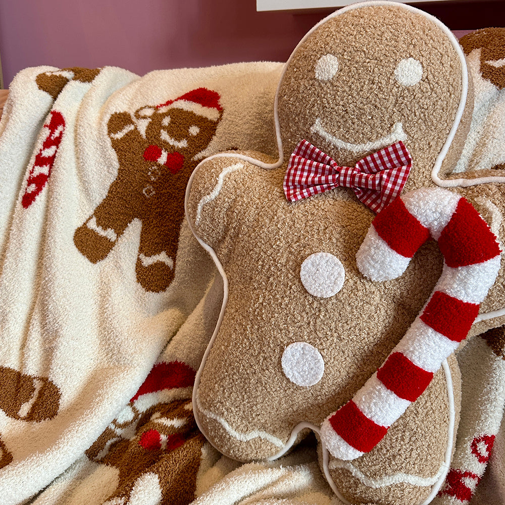 Viv! Christmas Cushion - Gingerbread Man - brown white red - 53cm