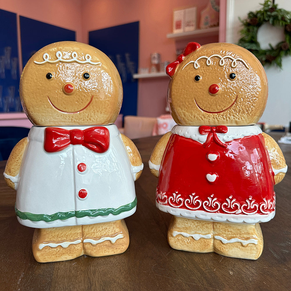 Viv! Christmas Kerstservies - Kerst Koektrommel Gingerbread Meisje - keramiek - bruin rood - 25cm