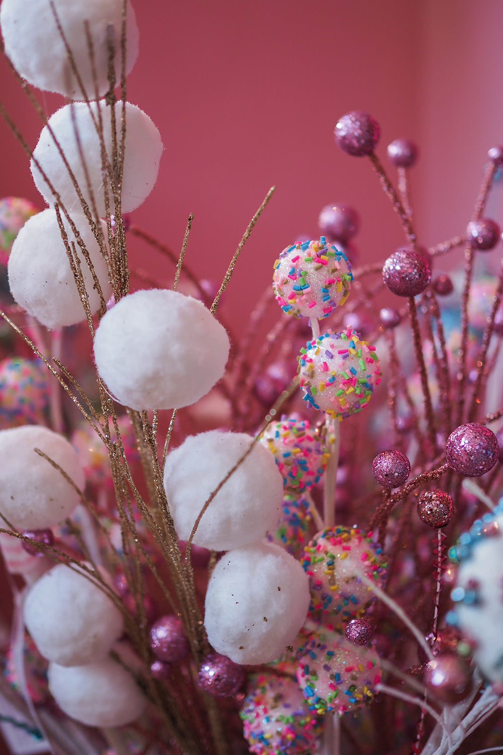 Viv! Christmas Decorative Spray - White Balls on Golden Branch - gold white - 81cm