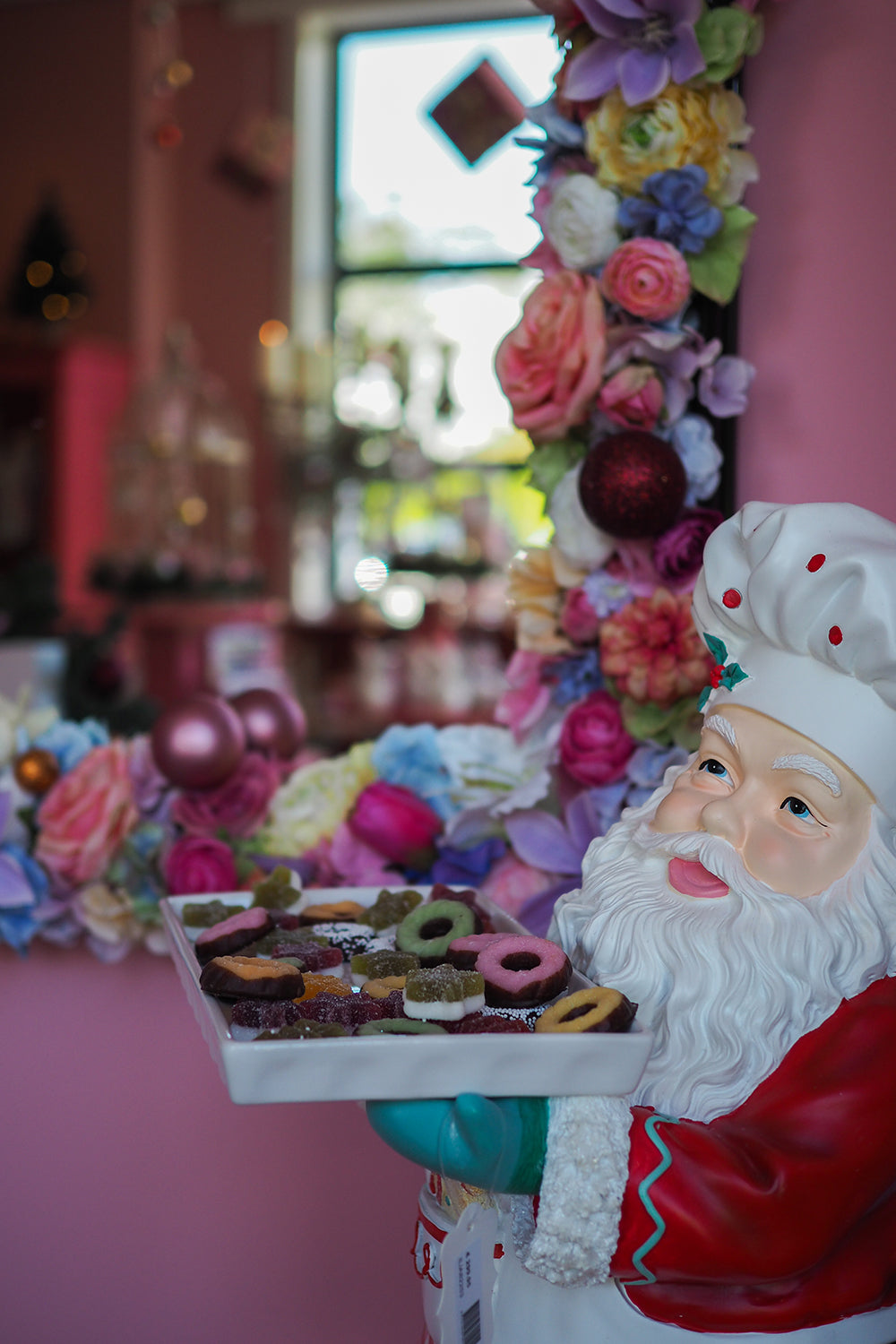 Viv! Christmas Tabletop Figure - Santa with Serving Tray Display - red white - 68cm