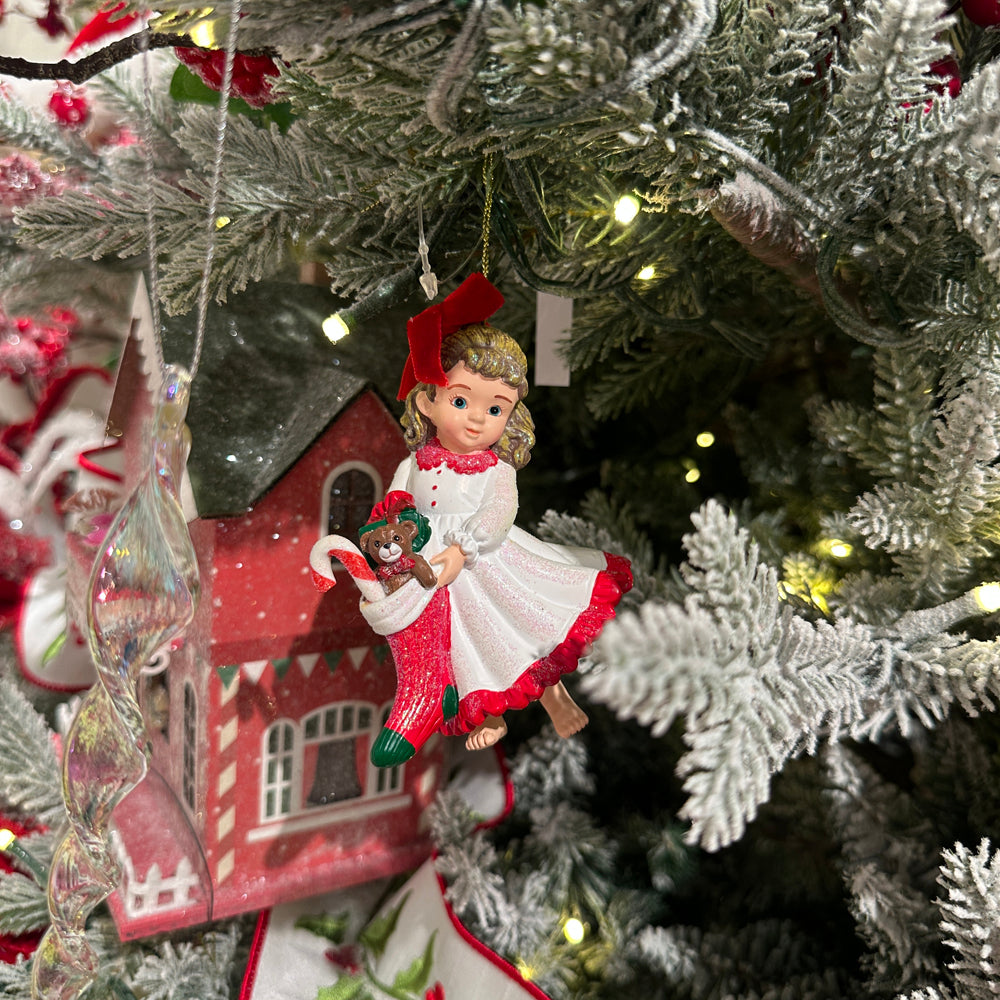 Viv! Christmas Weihnachtsanhänger – Kinder im Pyjama mit Geschenken – 2er Set – Rot – 10 cm