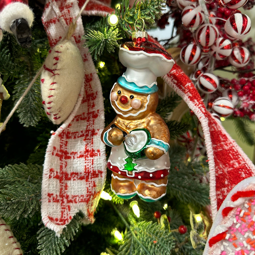 Viv! Christmas Kerstornament - Gingerbread Bakkers - set van 2 - glas - bruin rood - 15cm