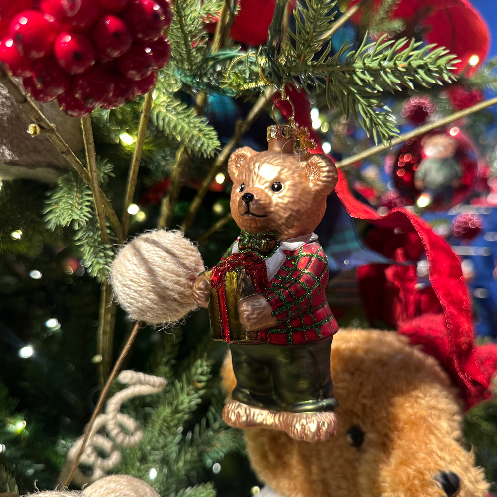 Viv! Christmas Weihnachtsanhänger - Teddybär Junge & Mädchen - 2er-Set - Glas - Rot Grün - 13 cm