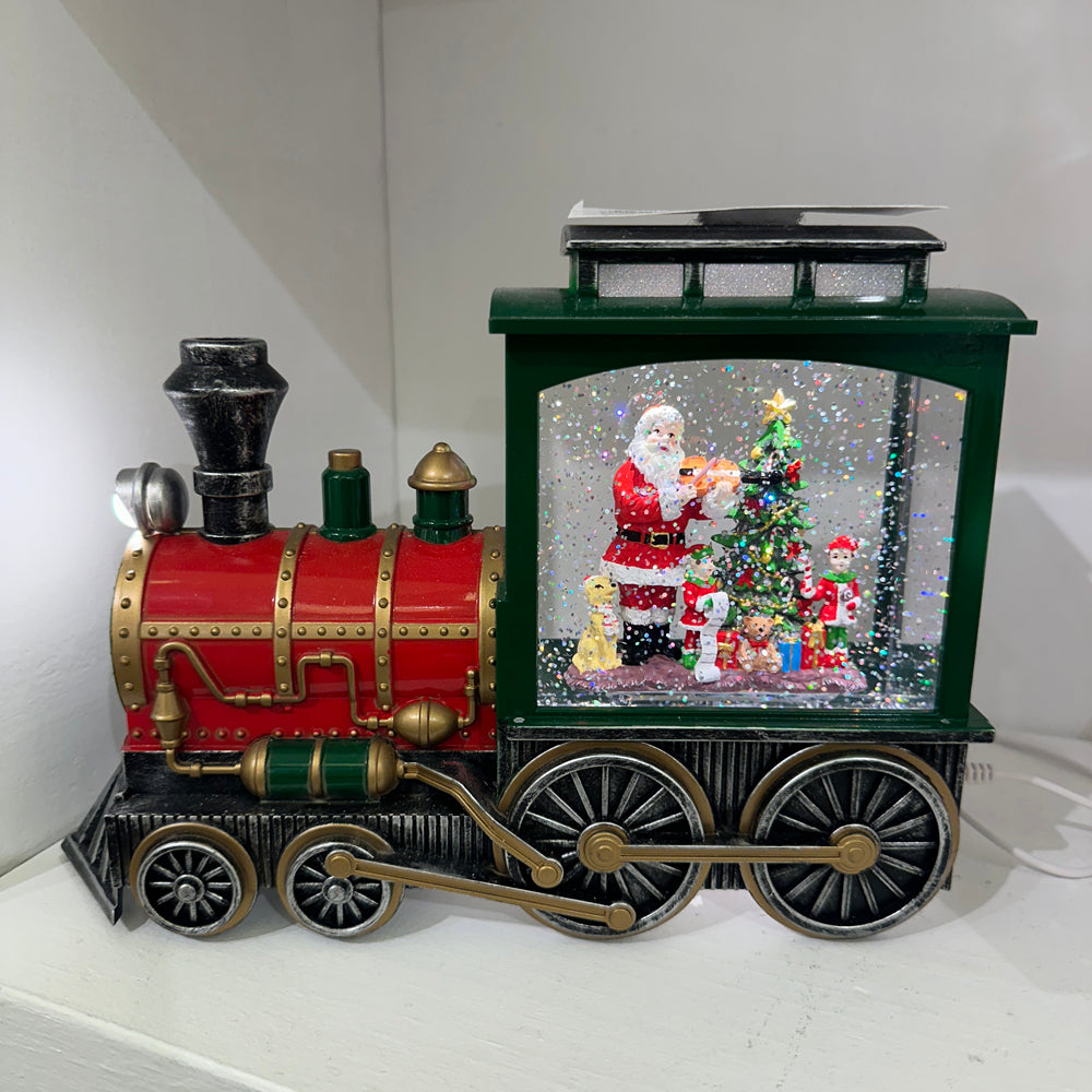Viv! Christmas Snow Globe incl. LED - Train with Santa Claus - automatic - red green - 25cm