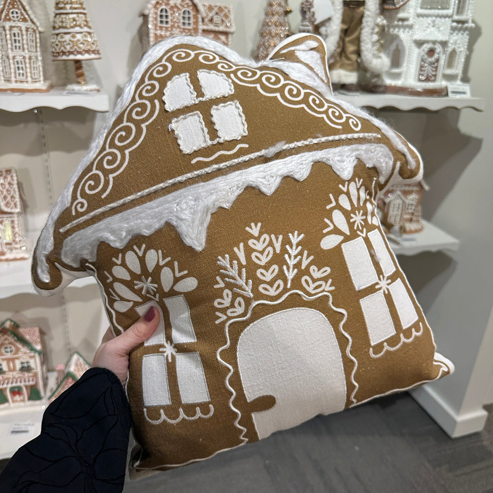 Viv! Christmas Kerst Kussen - Gingerbread Huis - bruin wit - 46cm