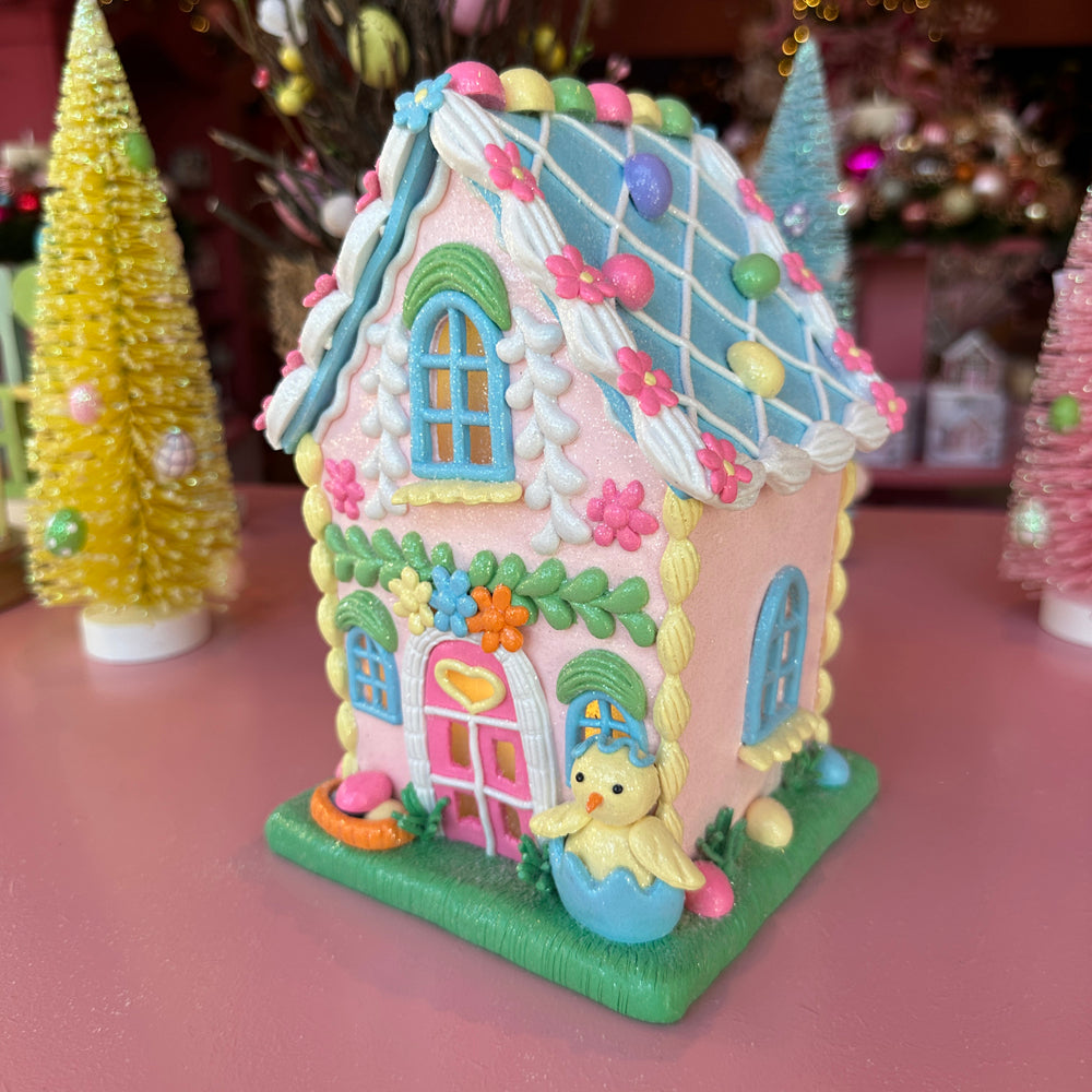 Viv! Christmas Easter Decoration - Gingerbread House with Chick incl. LED Lighting - 20cm