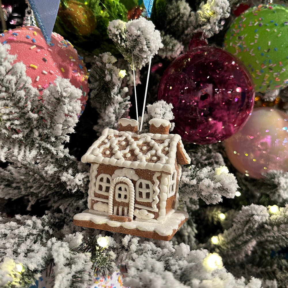 Viv! Christmas ornament - Gingerbread House incl. LED Lighting - set of 3 - brown white - 11cm