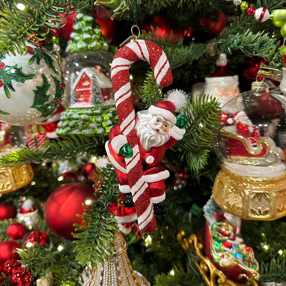 Viv! Christmas Weihnachtsanhänger – Weihnachtsmann mit Zuckerstange – Glas – Rot – 17 cm