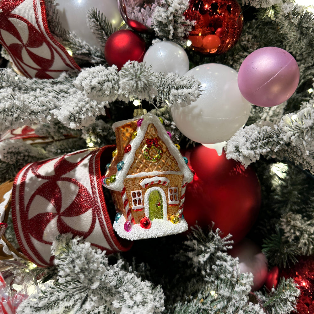 Viv! Christmas Kerstornament - Gingerbread Huis - glas - bruin rood - 12cm