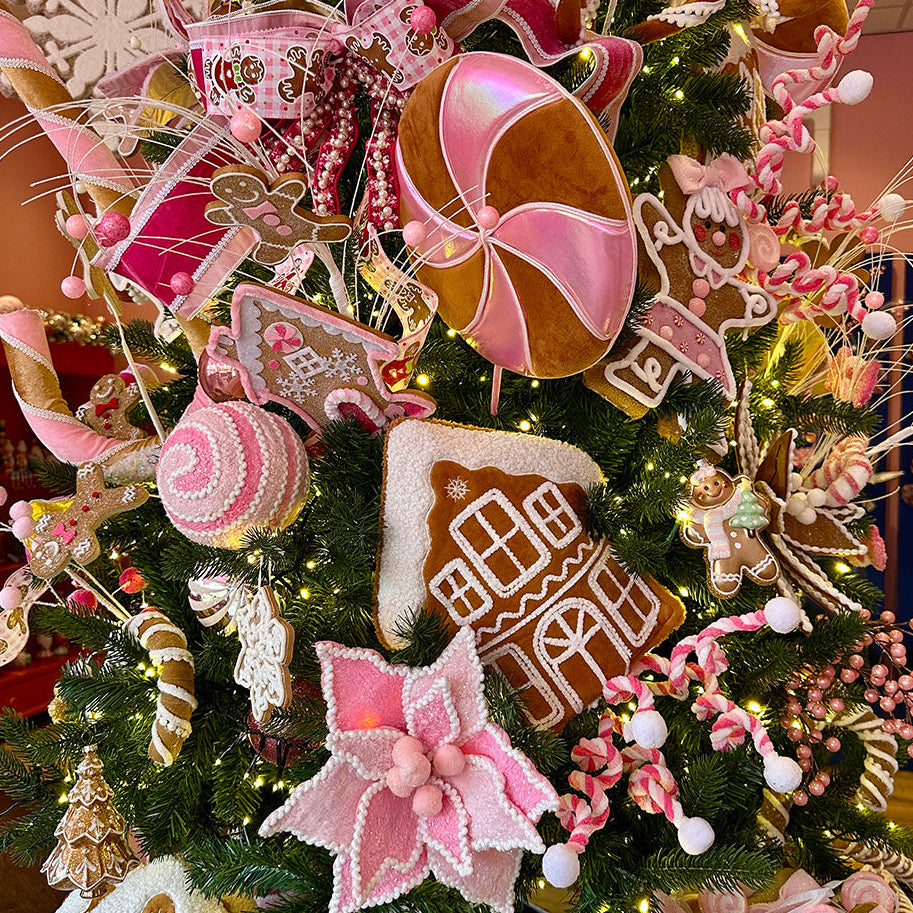 Viv! Christmas Kersttak - Pluche Poinsettia 'Kerstster' Bloem met Glitters - roze wit - 61cm