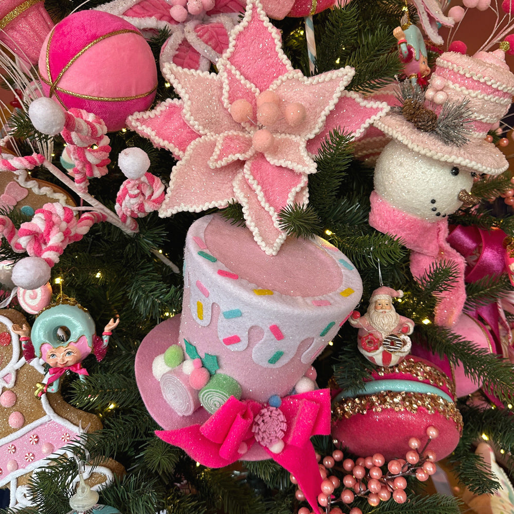 Viv! Christmas Tree Centrepiece - Candy Sprinkles Hat - Pastel Pink - 22 cm