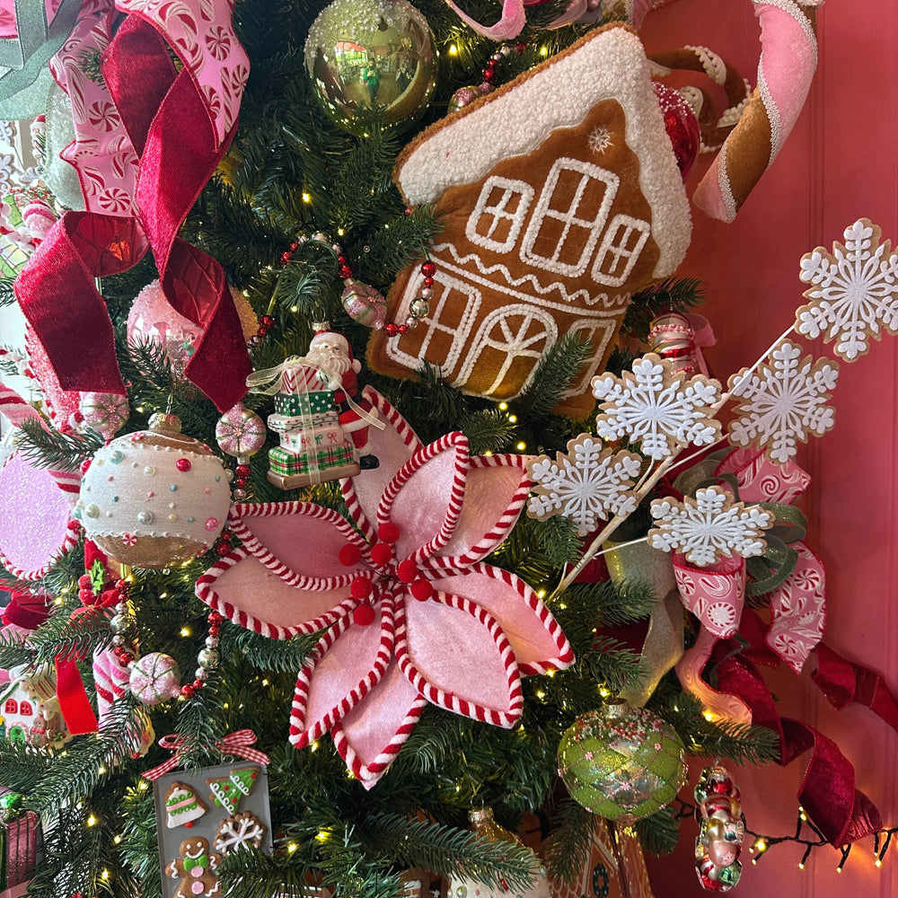 Viv! Christmas Pick - Peppermint Poinsettia Flower - Pink Red - 56 cm