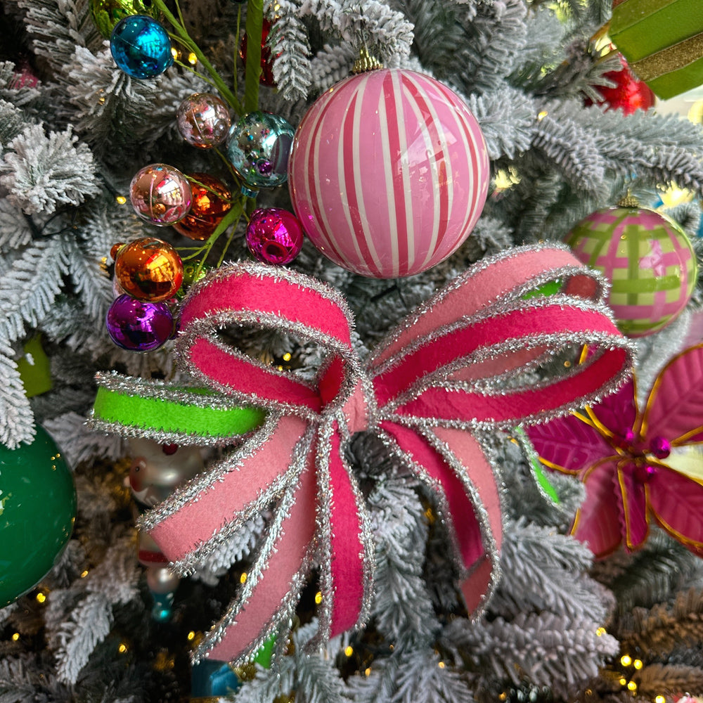 Viv! Christmas Weihnachtsband mit Draht - Lametta-Filzband - Hellrosa Silber - 2,5 cm x 9,1 m