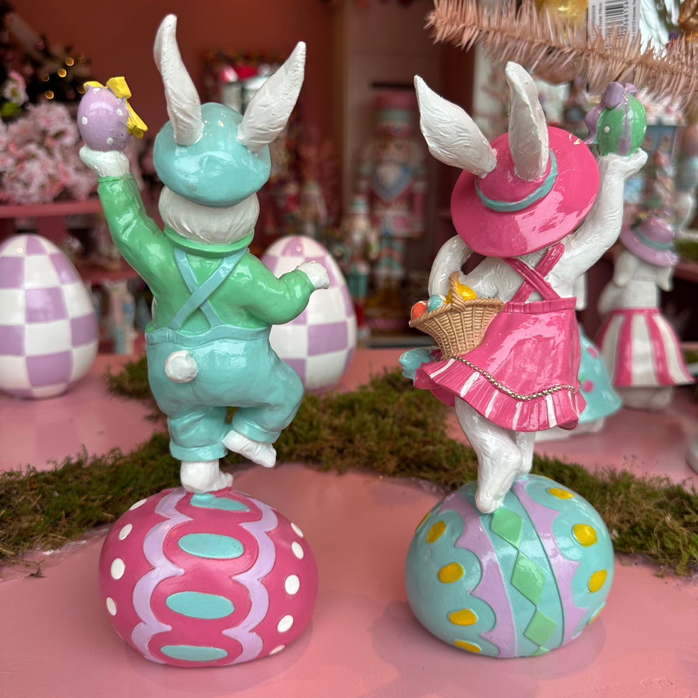 Viv! Christmas Easter Decoration - Bunnies on Large Eggs - Set of 2 - 26cm