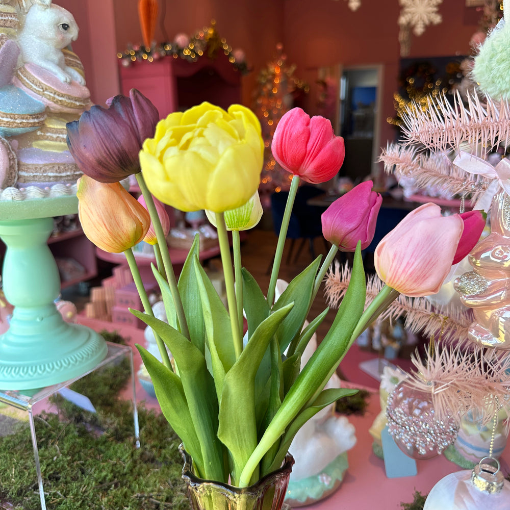 Viv! Home Luxuries - Tulip bouquet - 9 pieces - artificial flowers - 44cm - pink purple peach white yellow