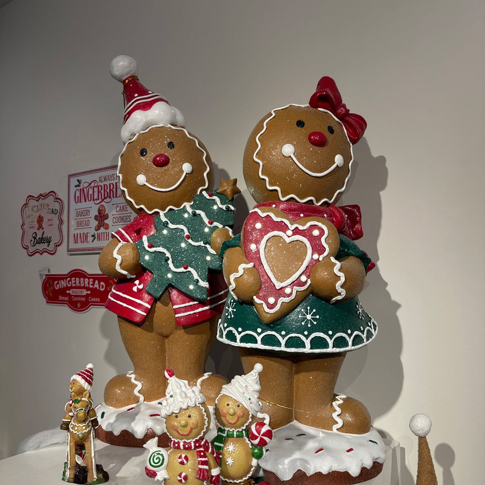 Viv! Christmas Tabletop Figure - XL Gingerbread Girl with Heart incl. LED Lighting - brown red - 79cm
