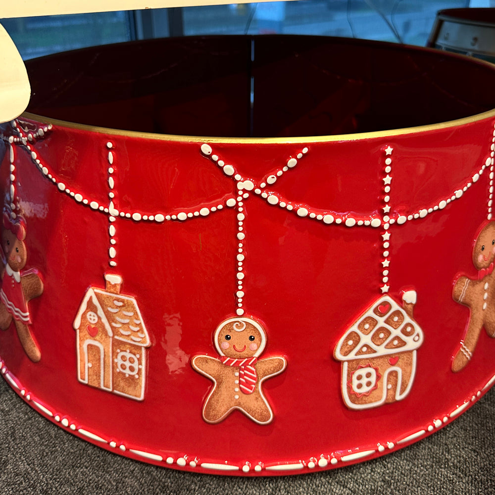 Viv! Christmas Luxe Kerstboomrok - Metalen Gingerbread Kerstboomring - rood bruin - Ø66cm