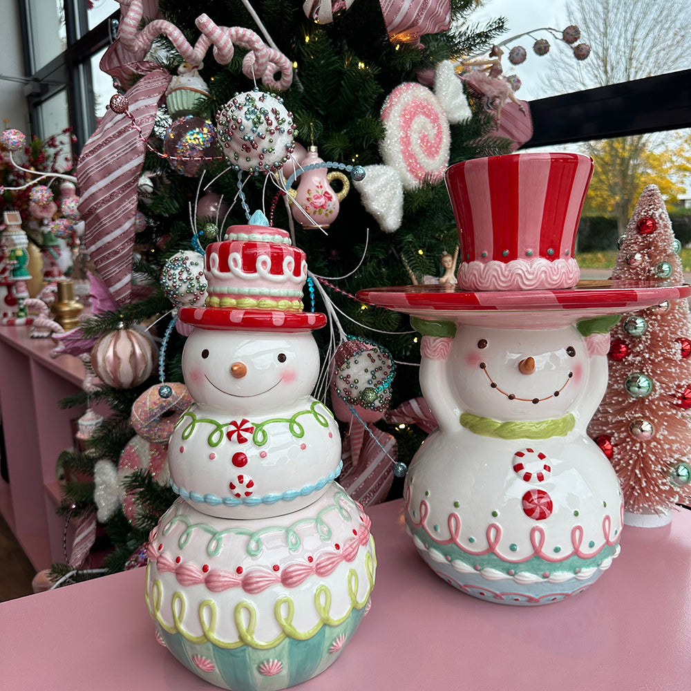 Viv! Christmas tableware - Cookie Jar Snowman - ceramic - pastel - pink white - 36cm