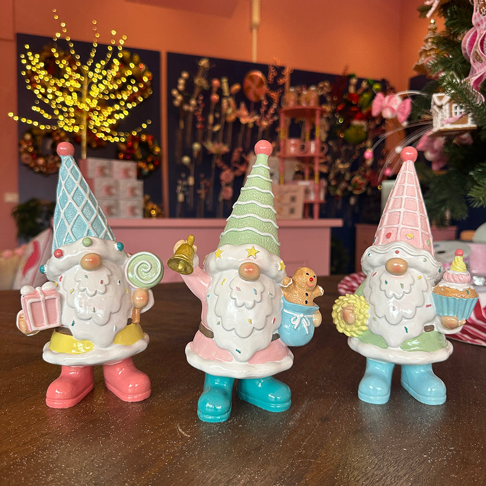 Viv! Christmas Kerstbeeld - Gnooms met Snoepgoed - set van 3 - pastel - 23cm