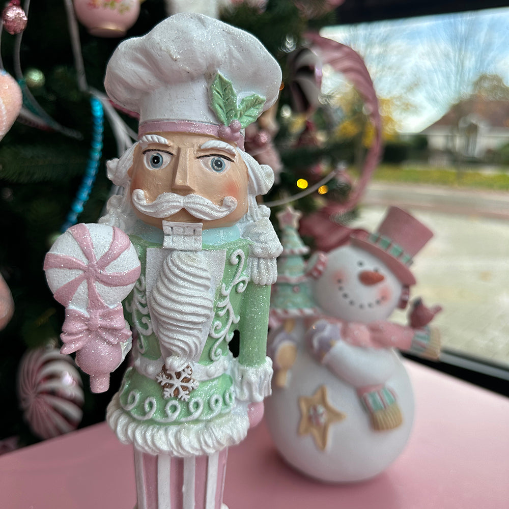 Viv! Christmas Weihnachtsfigur - Süßigkeiten Nussknacker - 2er-Set - Pastell - rosa grün weiß - 29cm