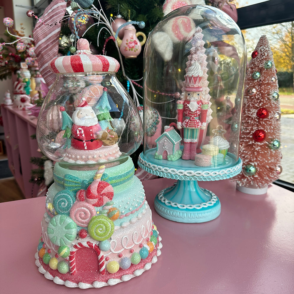 Viv! Christmas Tabletop Figure - Christmas Nutcracker in Glass Cloche - pastel - pink blue - 41cm