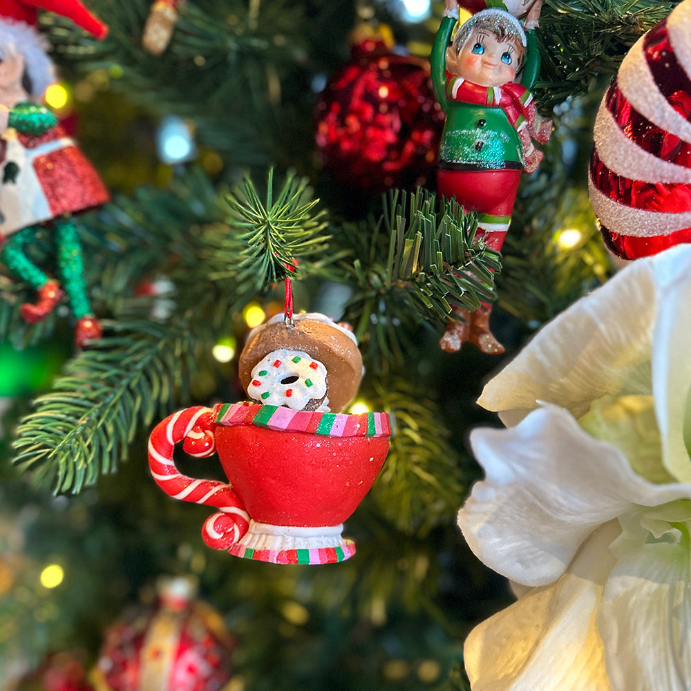 Viv! Christmas Ornament - Chocolate Milk Mug with Candy from Clay - red white green - 8cm